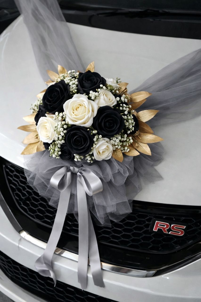 Handcrafted Bridal Wedding Car Decorations Front Bonnet Flowers Ribbon Flower Floral Silk Artificial Bouquet Centerpiece