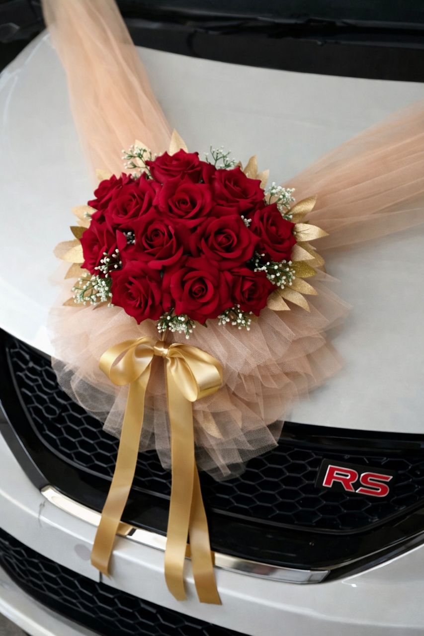 Handcrafted Bridal Wedding Car Decorations Front Bonnet Flowers Ribbon Flower Floral Silk Artificial Bouquet Centerpiece