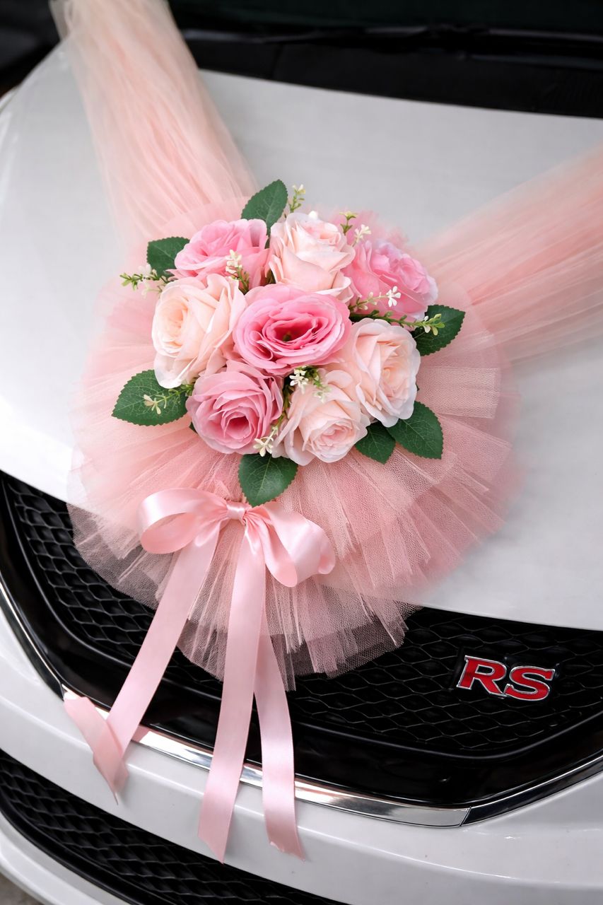 Handcrafted Bridal Wedding Car Decorations Front Bonnet Flowers Ribbon Flower Floral Silk Artificial Bouquet Centerpiece
