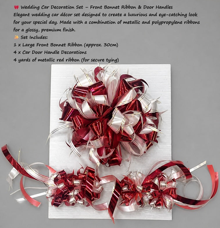 Wedding Car Decoration Set – Front Bonnet Ribbon & Door Handles