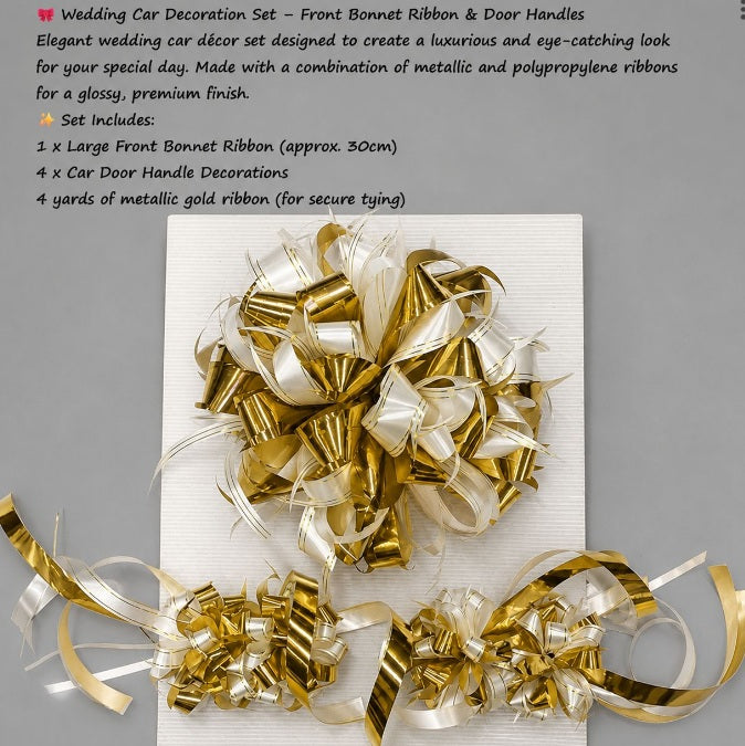 Wedding Car Decoration Set – Front Bonnet Ribbon & Door Handles