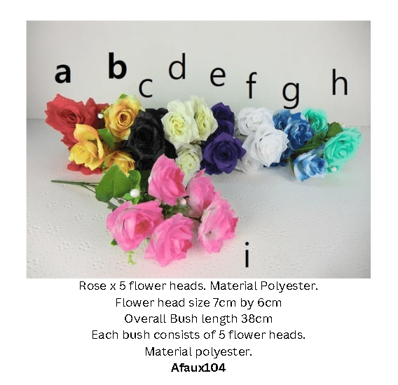 Flower Rose Bush x 5 Heads Afaux104