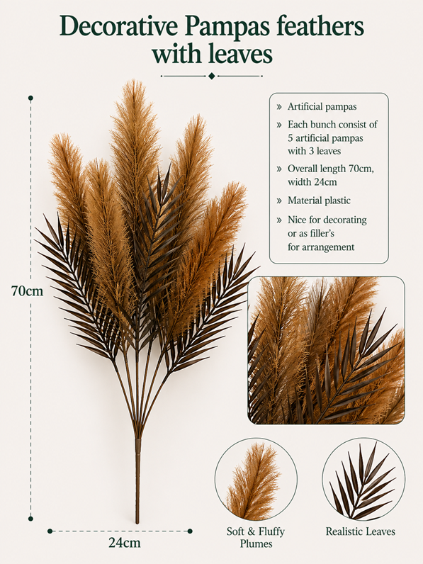 Brown decorative pampas feather fillers with leaves and flowers from Alton Flowers for elegant interior decor.