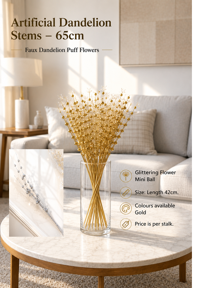 Gold flower-shaped glittering accessory from Alton Flowers' Afaux513 collection, featuring sparkling floral design.