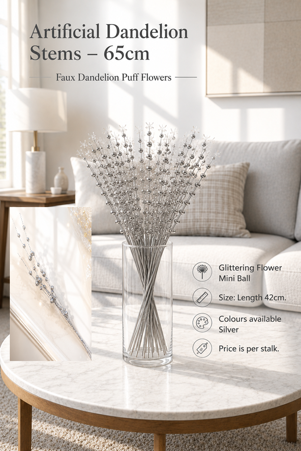 Silver flower-shaped glittering accessory from Alton Flowers' Afaux513 collection, featuring intricate floral details and shimmering finish.