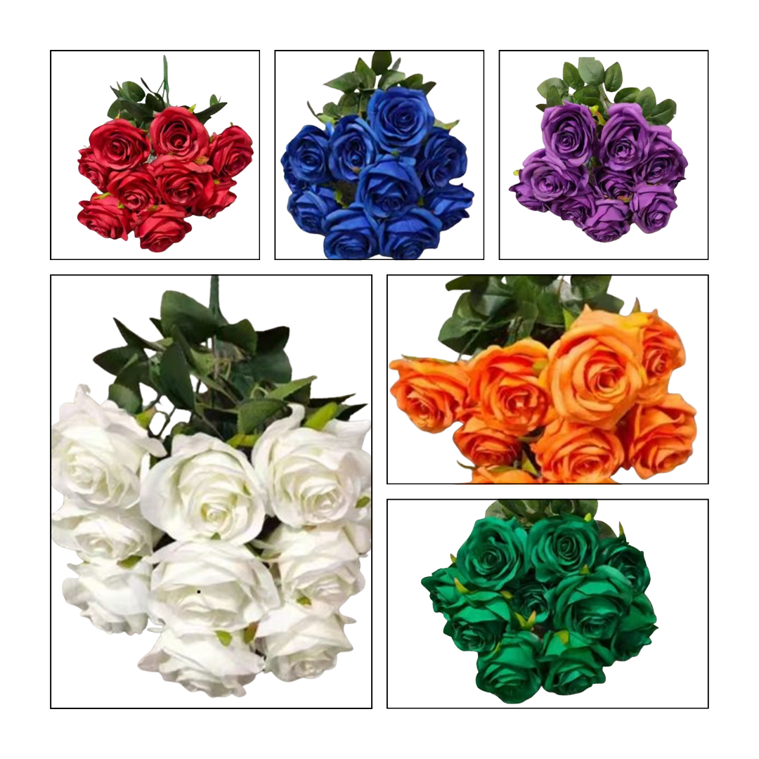 Flower Rose Bush x10 flowers per bush Artificial Afaux539-1-White