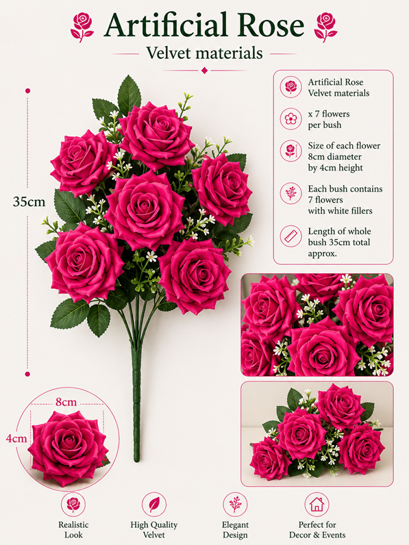 Pink artificial rose flower made of velvet fabric by Alton Flowers, showcasing realistic petal details and soft texture.