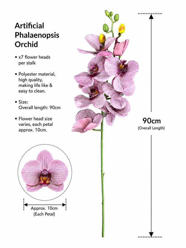 Artificial Alton Flowers Cybidium orchid stalk with 7 flower heads, realistic floral decoration for home or events.