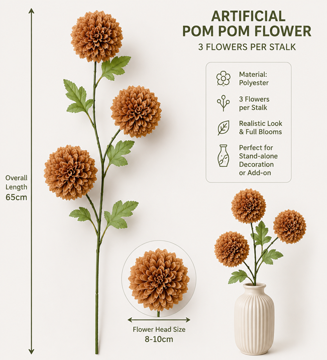 Artificial flower pom pom arrangement by Alton Flowers, colorful decorative floral décor for home or events.