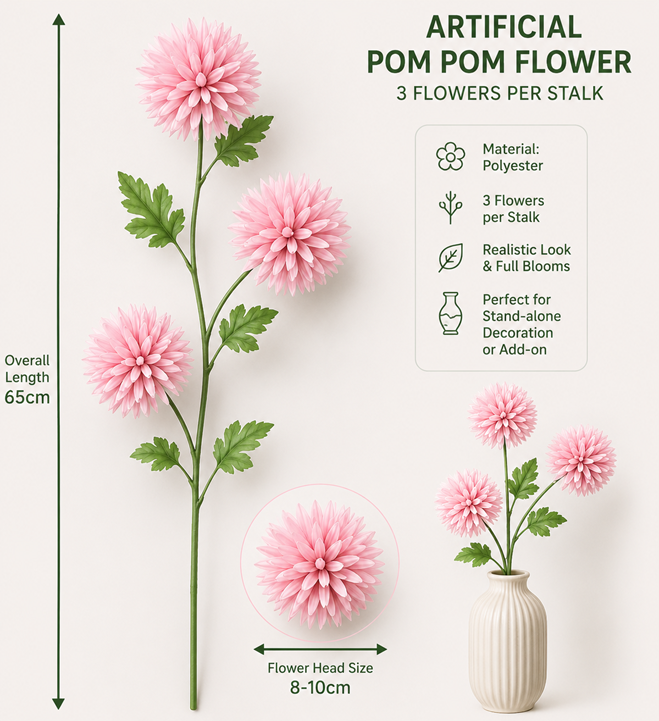 Artificial flower pom-pom arrangement by Alton Flowers, vibrant colorful floral décor for home or event decoration.