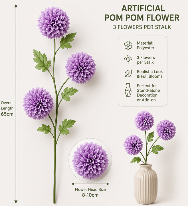 Artificial flower pom-pom arrangement by Alton Flowers, vibrant colorful floral décor for home or event decoration.