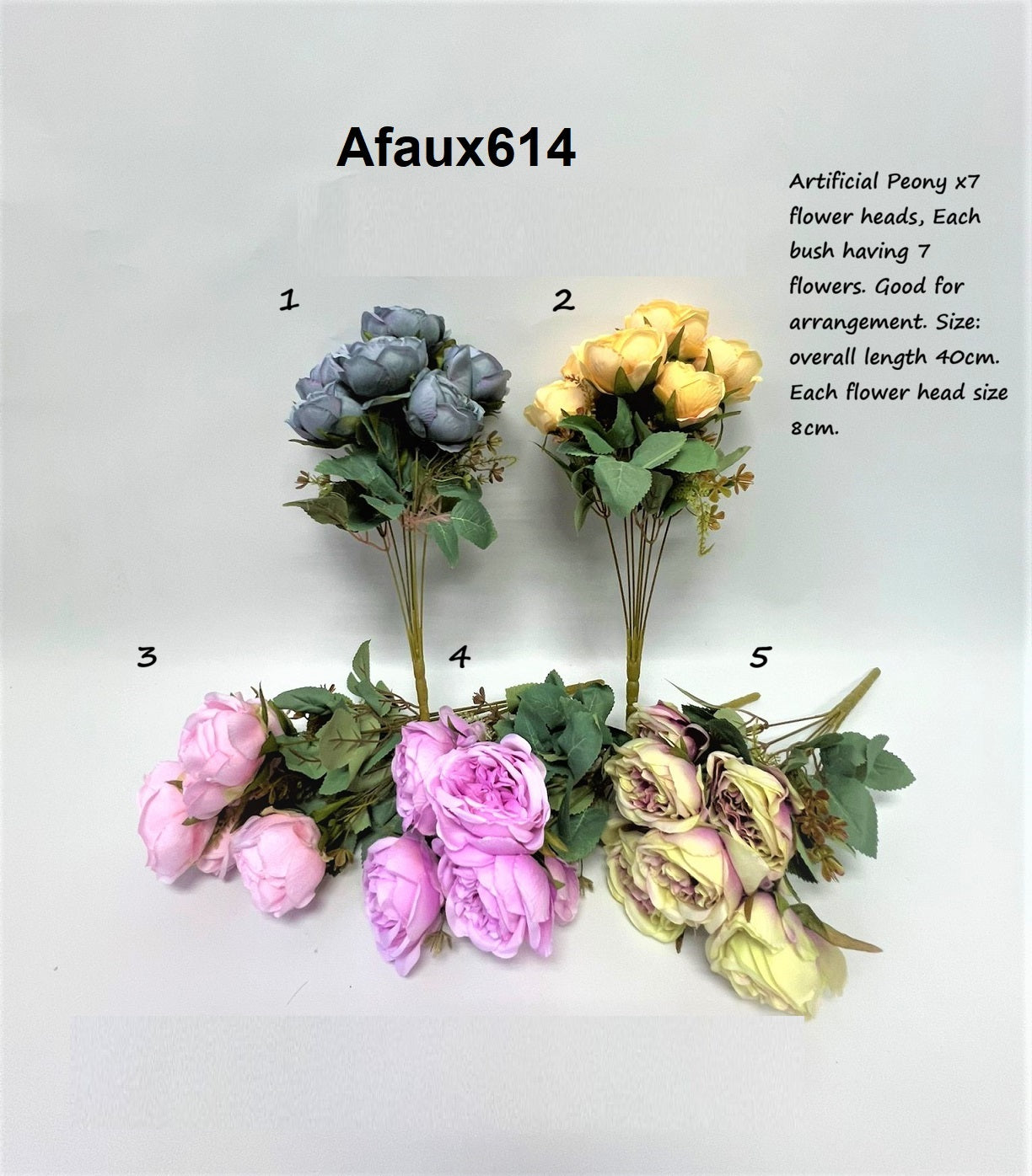 Flower Peony x7 flower head, artificial, arrangement, decorAfaux614