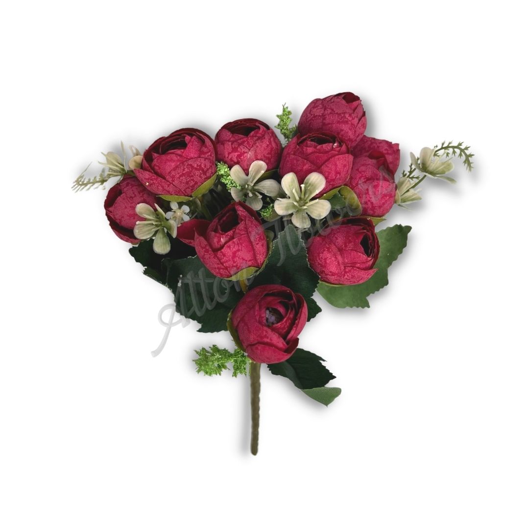 Flowers artificial Teacup Rose Bush x5 stems, home decor Afaux641