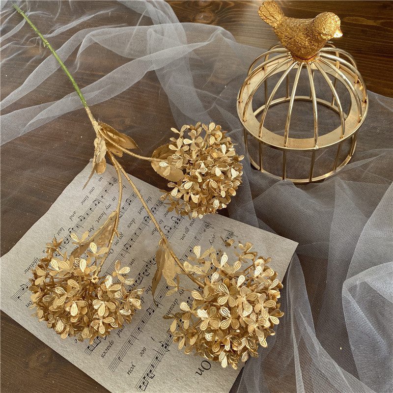 Flower golden hydrangea x3 per stalk artificial Afaux651