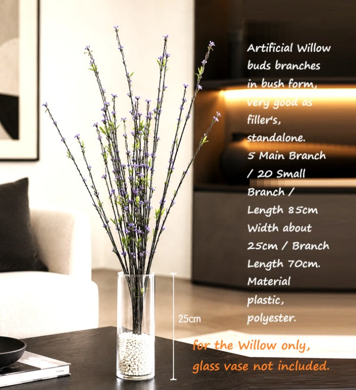 Alton Flowers purple artificial flower filler bush with willow buds for garden or home decor, realistic faux floral arrangement