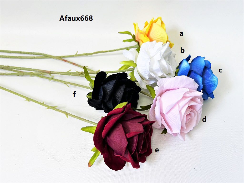 Flower Single Rose stalk with leafs & long stem, Velvet material, arrangement, home decor, event Afaux668