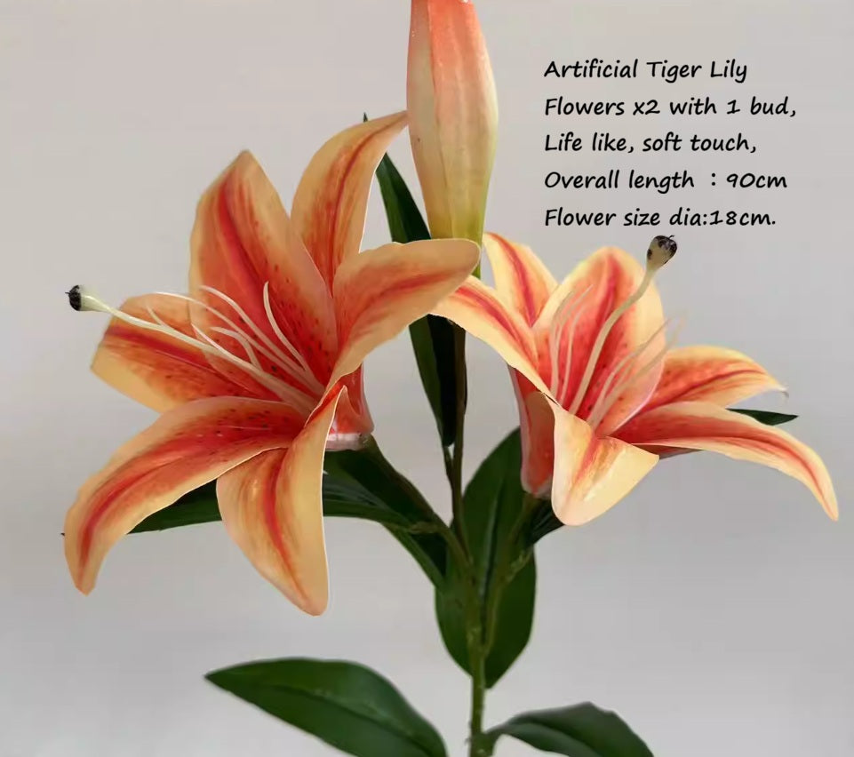Artificial Flower Tiger Lily x2 with 1 Bud, home decor, flower arrangement, weddings, events AFaux720 - Alton Flowers