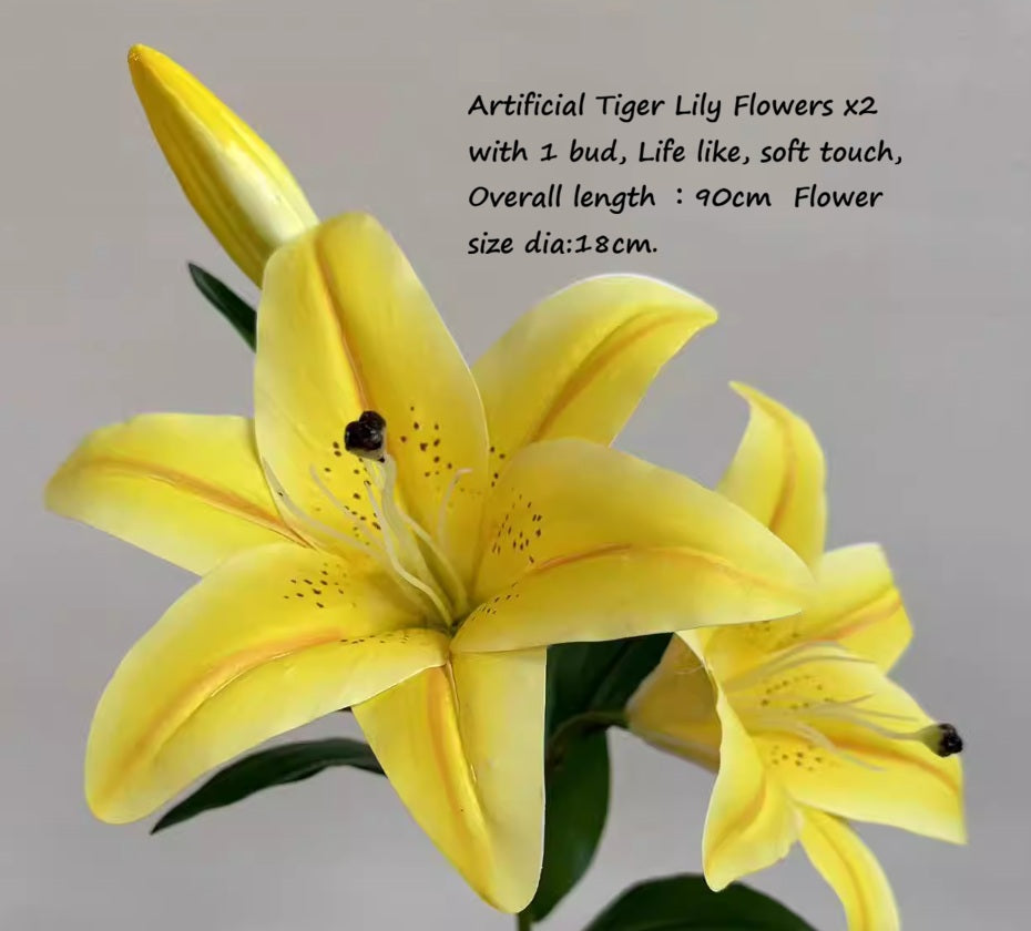 Artificial Flower Tiger Lily x2 with 1 Bud, home decor, flower arrangement, weddings, events AFaux720 - Alton Flowers