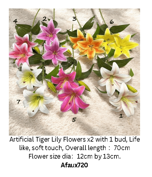 Artificial Flower Tiger Lily x2 with 1 Bud, home decor, flower arrangement, weddings, events AFaux720