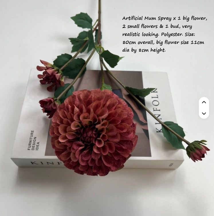 Artificial Flower Mum Spray, home decor, garden, events