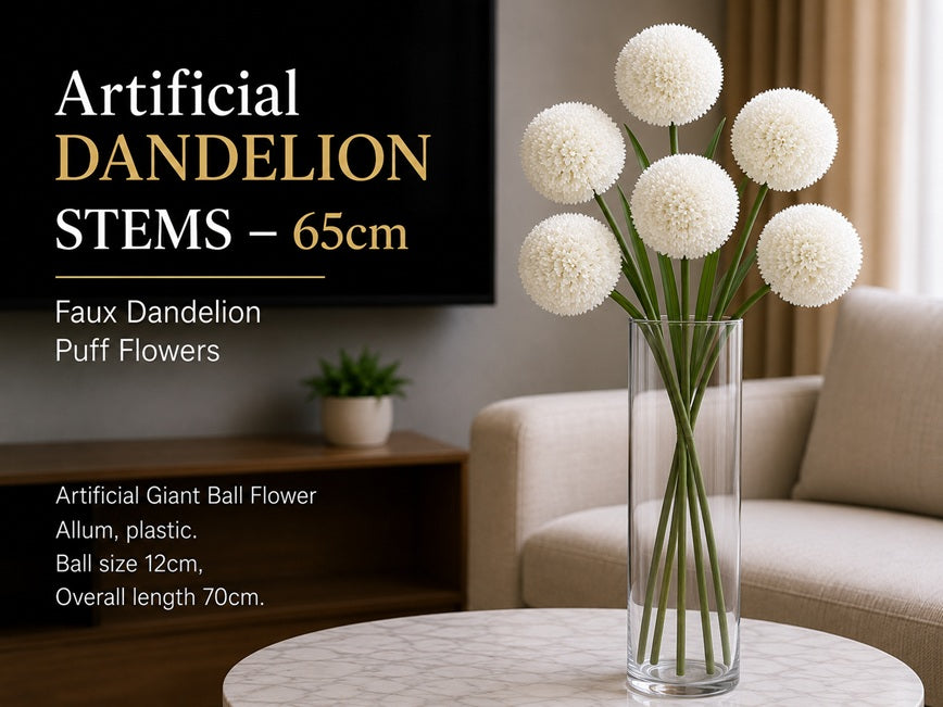 White artificial giant allium ball flower from Alton Flowers, showcasing realistic, round floral bloom on a stem.