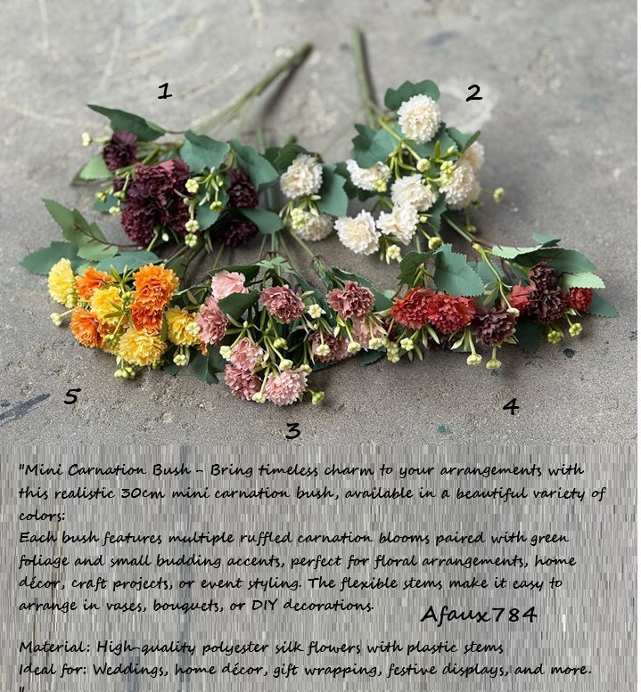 Artificial Flower Bush Mini Carnations, home decor, garden, events Afaux784