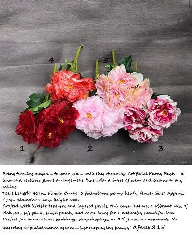 Artificial Peony Bush x 5 heads, home decor, flower arrangement, events Afaux815 - Alton Flowers