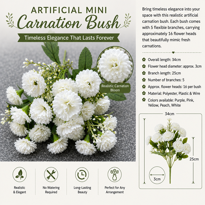 Artificial Mini Carnation Bush for Home and Office Decoration
