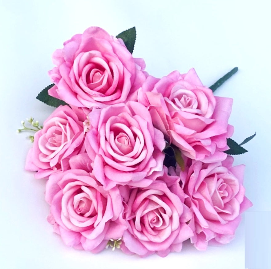 Artificial Flower Rose Bush x7 Flower Heads Afaux831