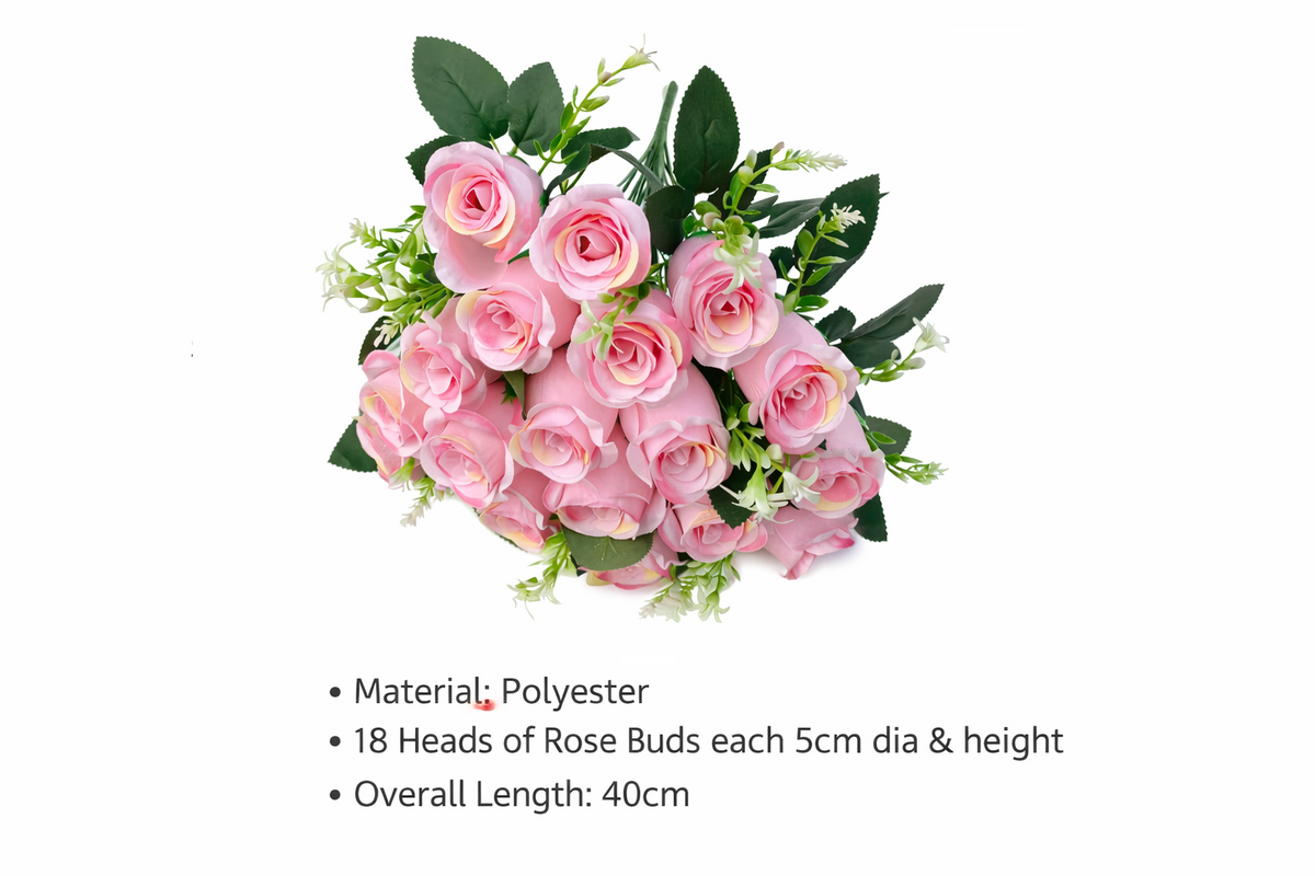 Artificial rose bouquet with 18 polyester buds in a bush arrangement, created by Alton Flowers.