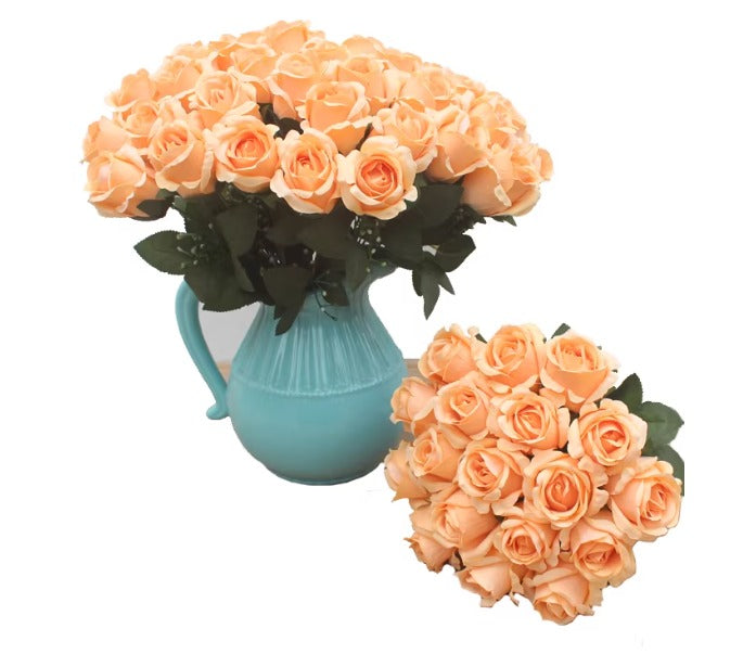 Artificial rose bouquet with 18 polyester buds in a lush bush, designed by Alton Flowers, shown in a vibrant pink shade.