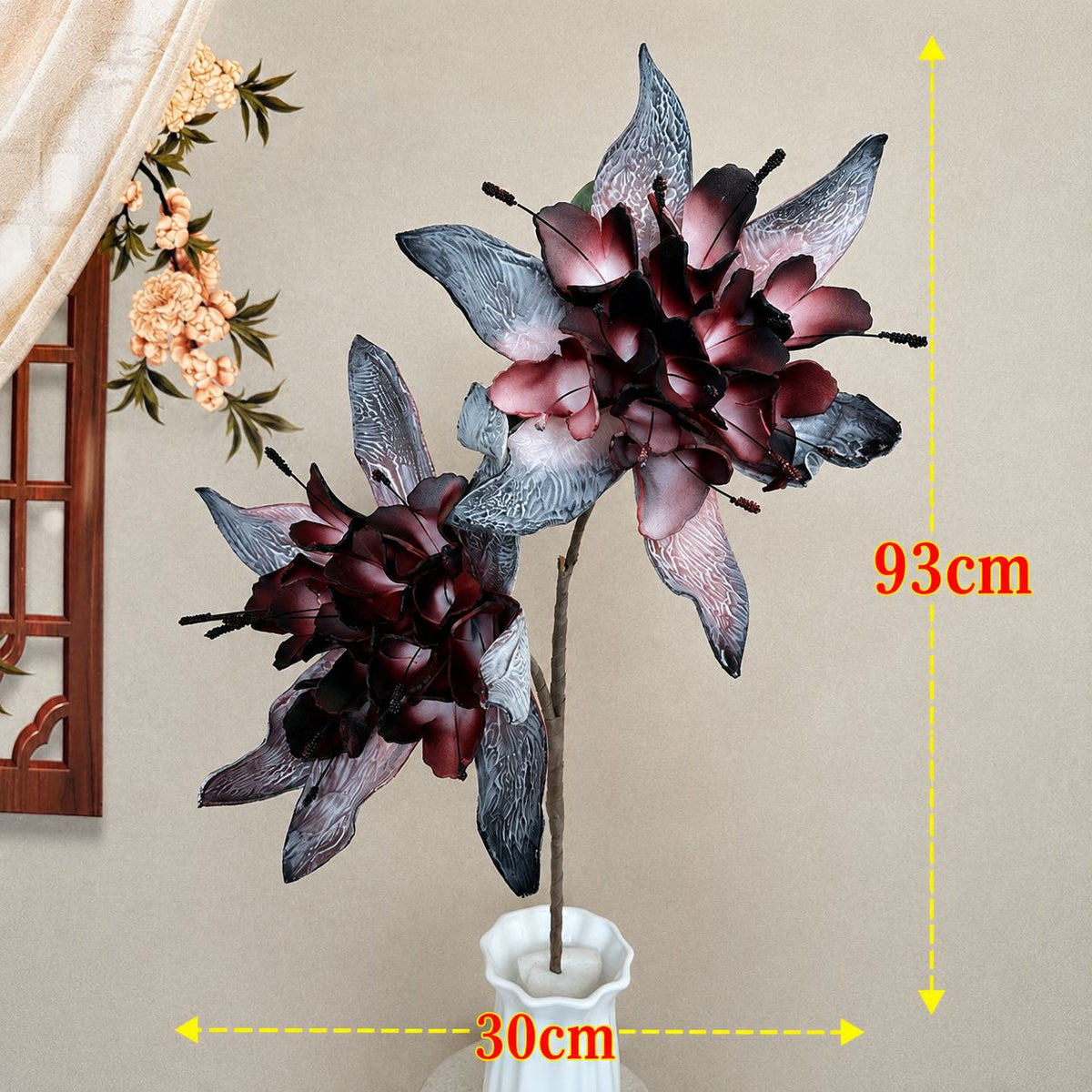 Artificial Enchanted Lily - 93cm Tall 2-Head Faux Lily Stem | Decorative Silk Flower for Home Decor Afaux854-1 Bur
