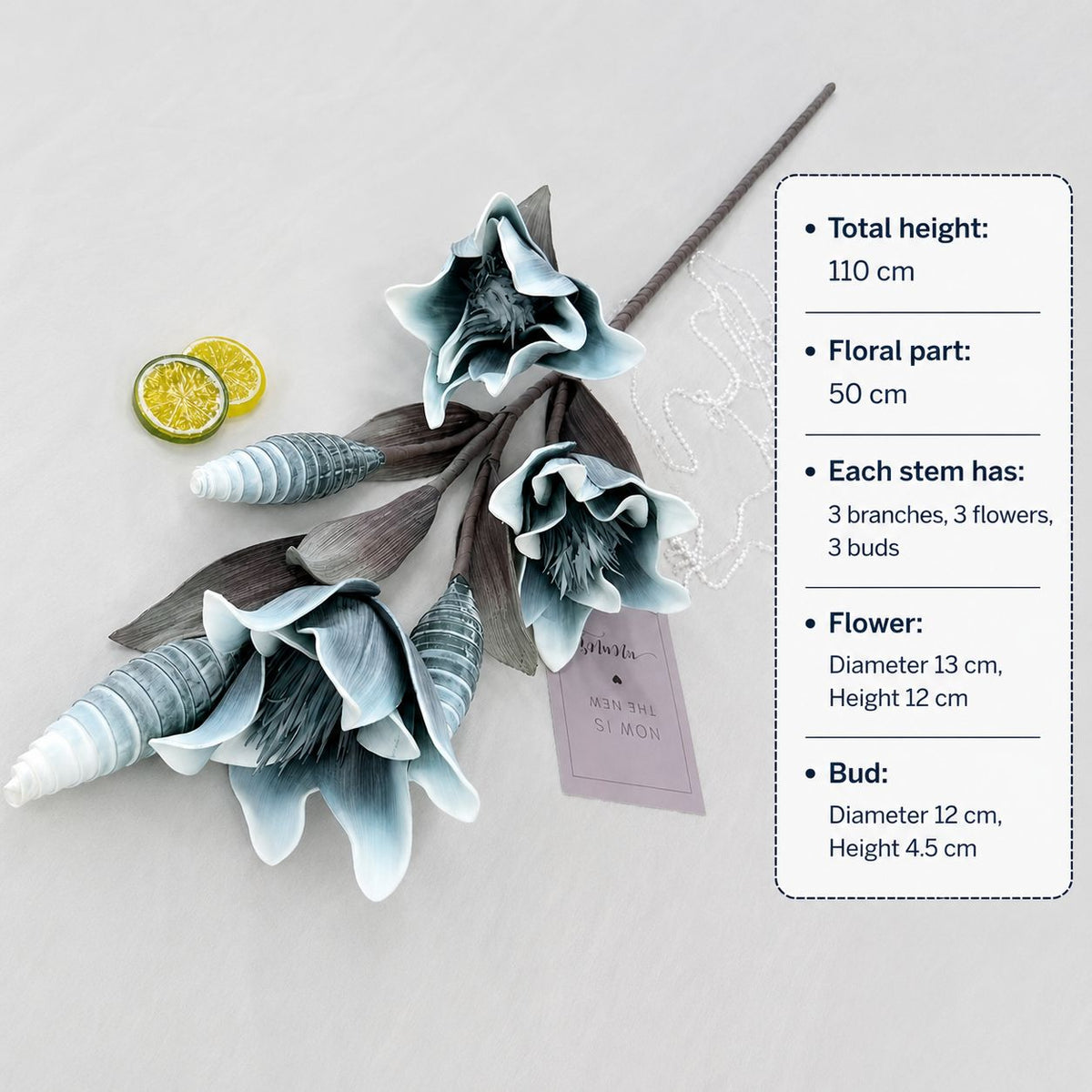 Artificial Magnolia Lily Stem - 110cm Tall | 3 Flowers + 3 Buds | Large Realistic Faux Flower for Vase Decor Afaux855-1