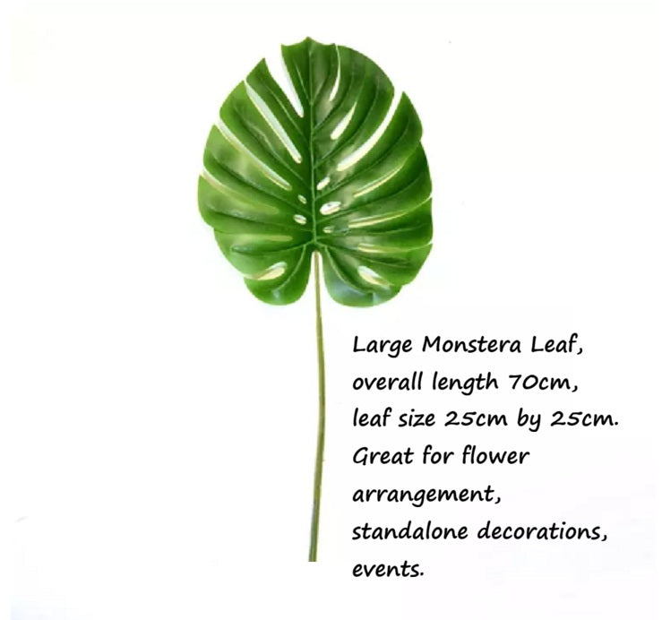 Large Alton Flowers Monstera leaf arrangement, vibrant green tropical plant for home decor and garden displays.