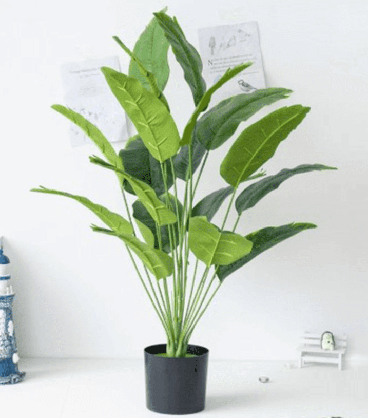 Artificial Skybird banana tree with 18 leaves, realistic fake plant by Alton Flowers, shown without pot.