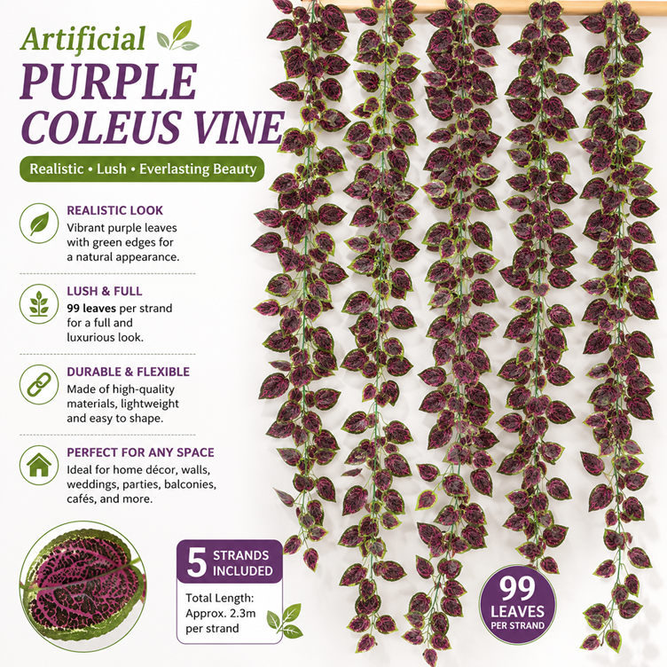 99-Leaf Artificial Purple Coleus Vine