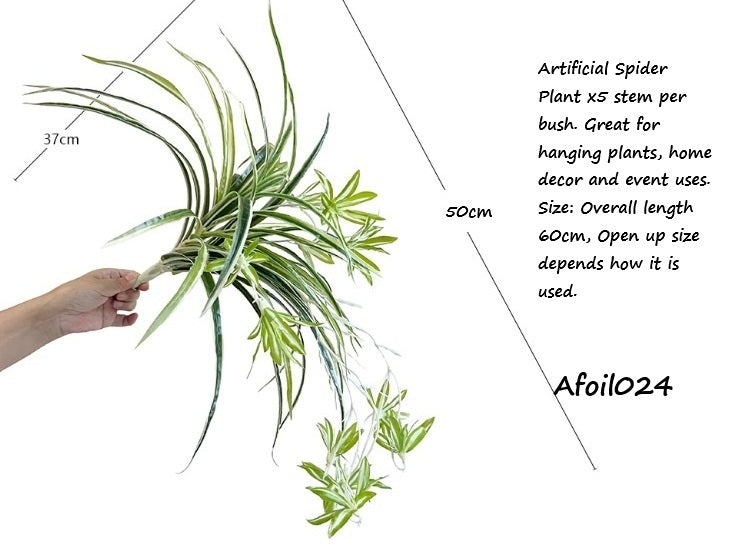 Plant Artificial Spider Plant x 5 stems, hanging, home decor, flowers, events. Afoil024 - Alton Flowers