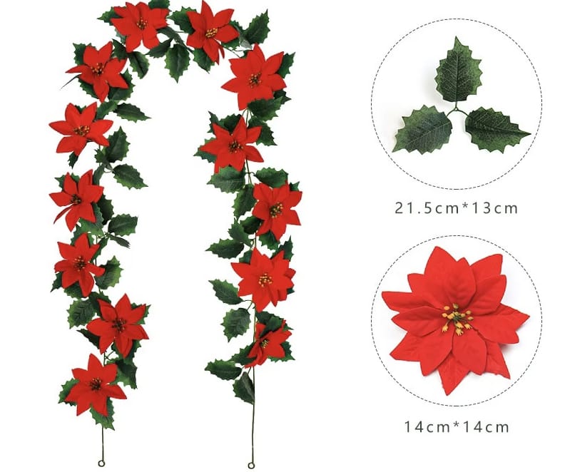 Christmas Garland, Ponsettia, Flowers, Events, Home Decor, arrangement Afoil164