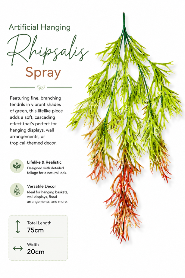 Artificial Rhipsalis spray with lush green foilages, decorative greenery for home or floral arrangements by Alton Flowers.
