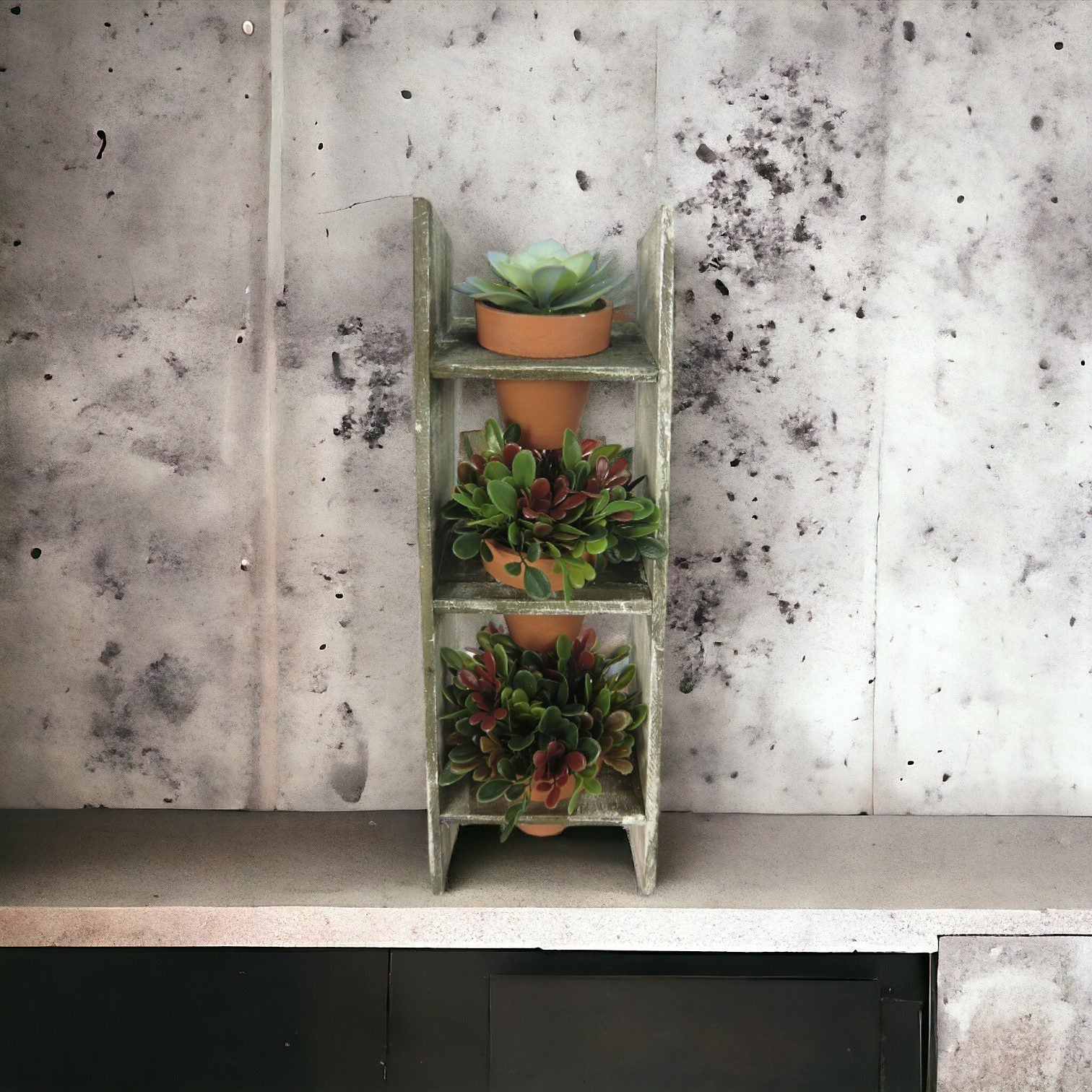 43cm 3 x Artificial Succulents in Wooden Rack Home Decor Garden Events Aplant076