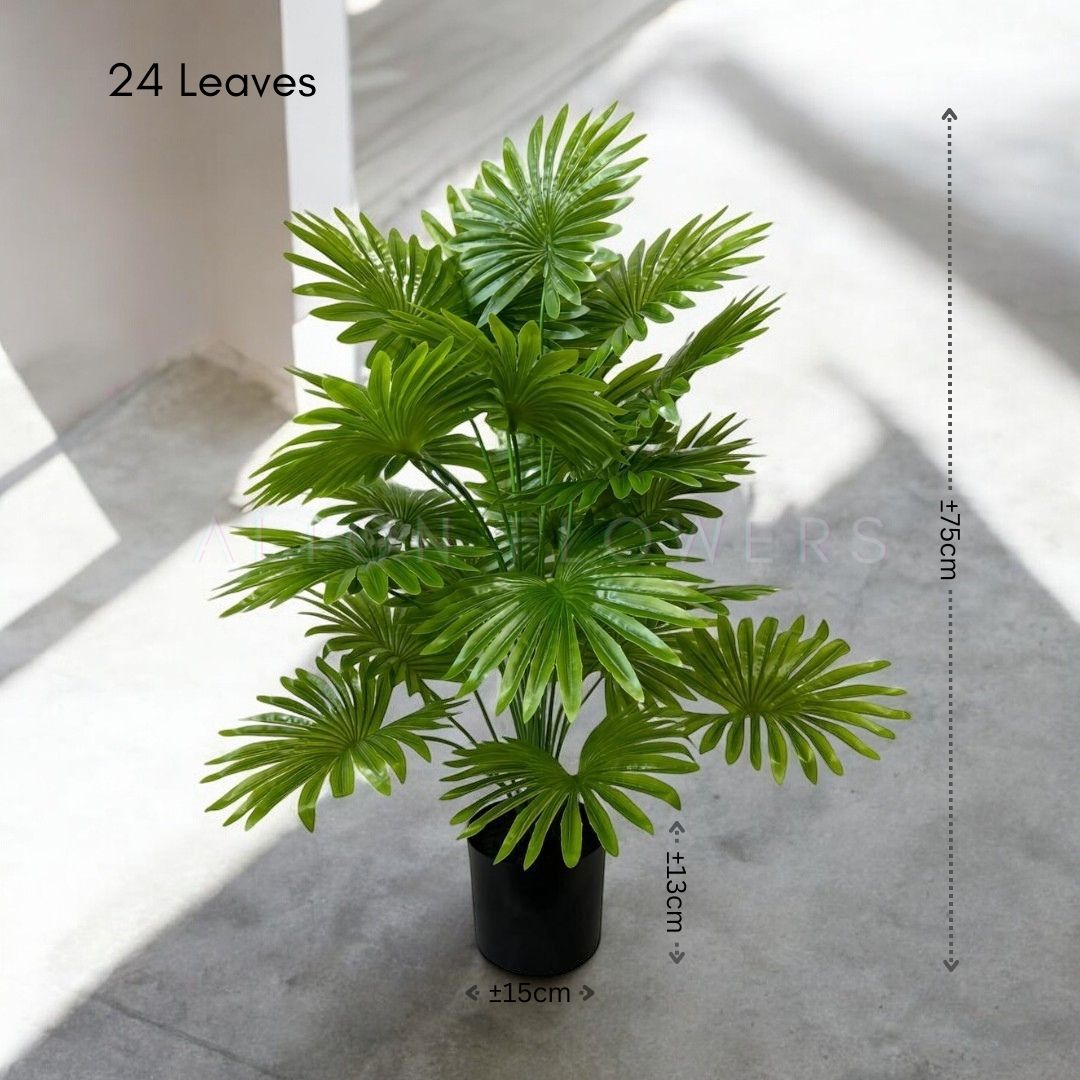 75cm Artificial Plant Livistona Fan Palm Plant with black plastic cemented pot, home decor, garden, events Aplant1008c- 24 lvs