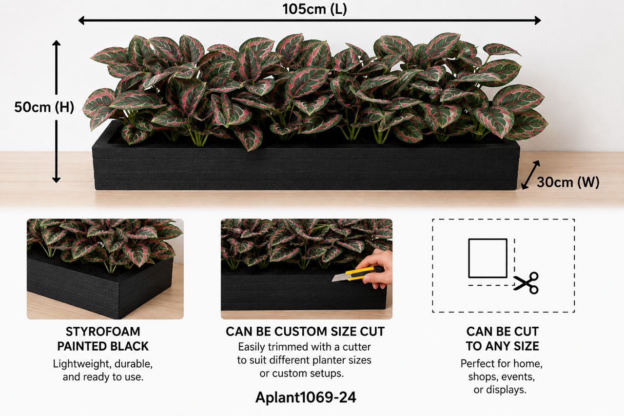 Assorted 28cm artificial plants in a planter pot, ideal for home decor, events, and gardens by Alton Flowers.