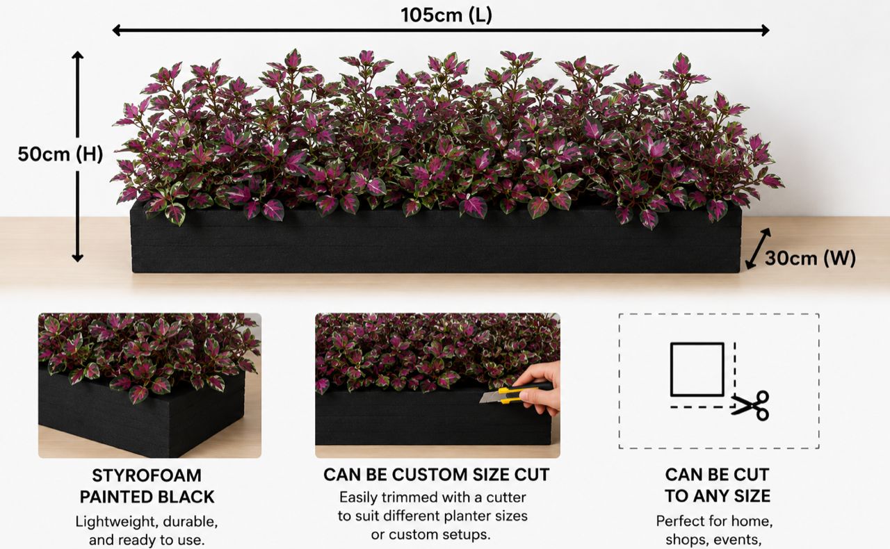 Assorted 28cm artificial plants in planter pots, perfect for home decor, events, and gardens by Alton Flowers.