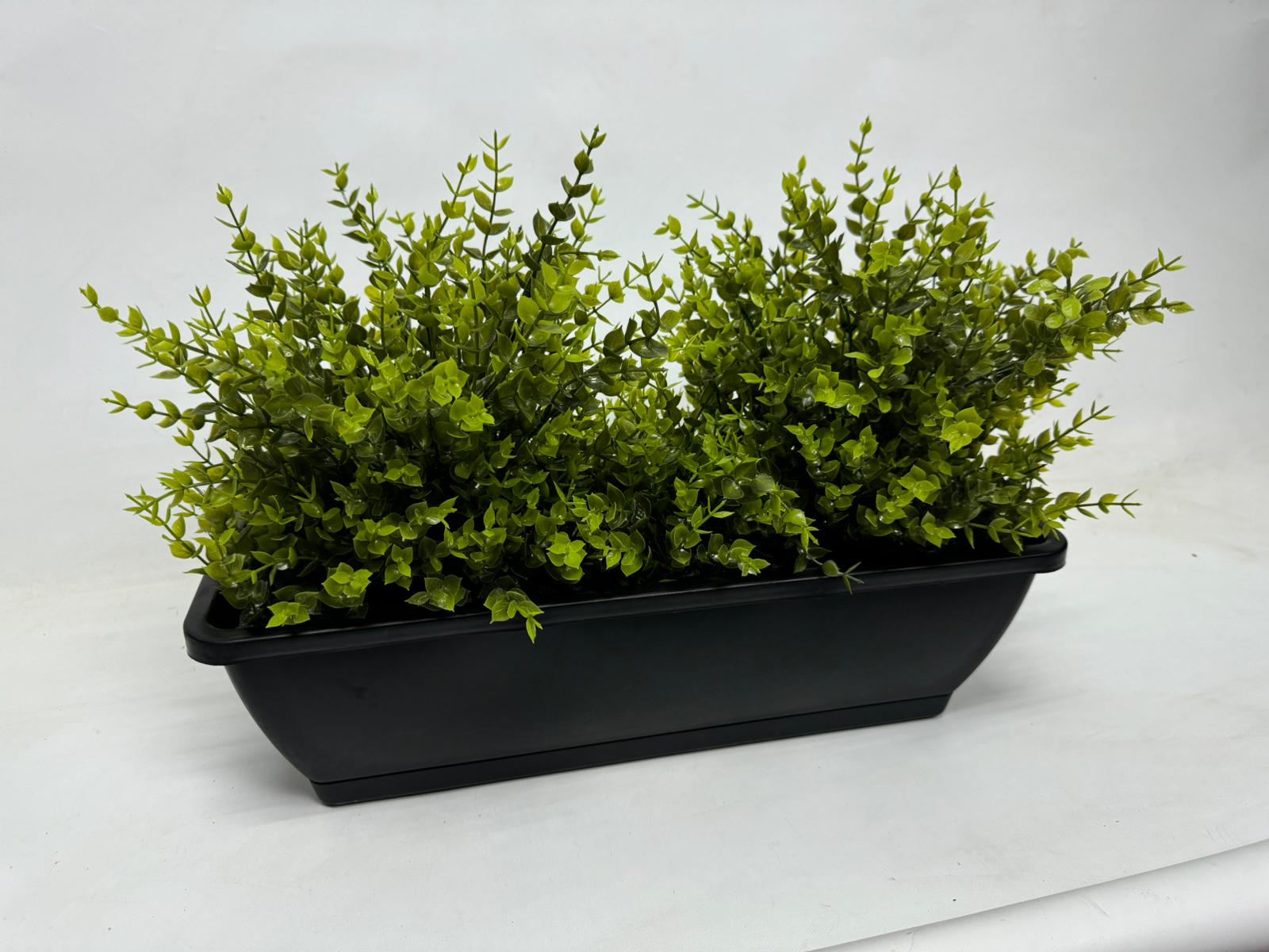 35cm Artificial Plant Mini Eucalyptus Bush Foliage in Plastic Rectangle Planter Pot Aplant1085