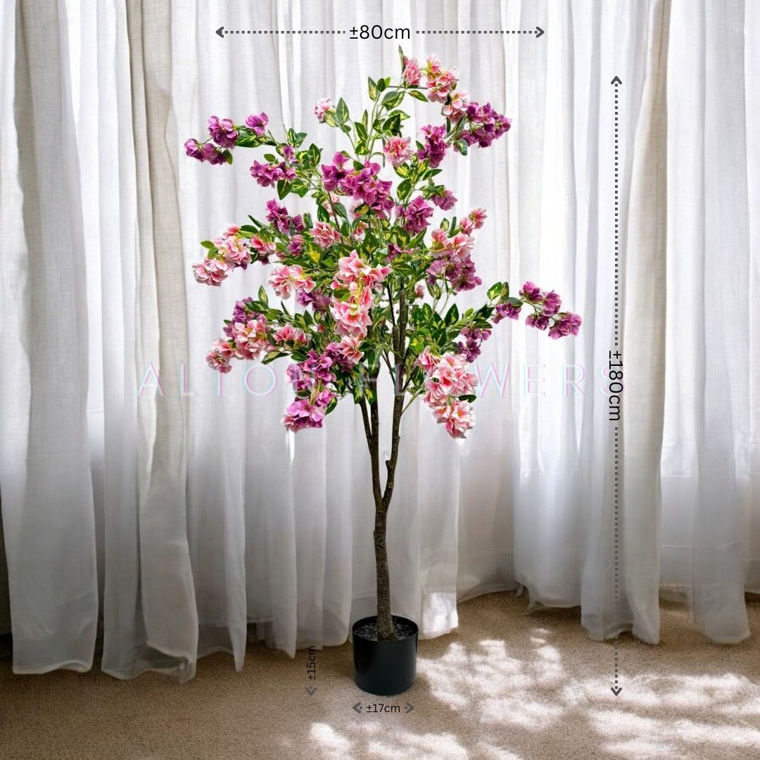 180cm Artificial Plant Bougainvillea Tree Pink Purple Flowers Faux Tree in Black Plastic Pot Aplant1086