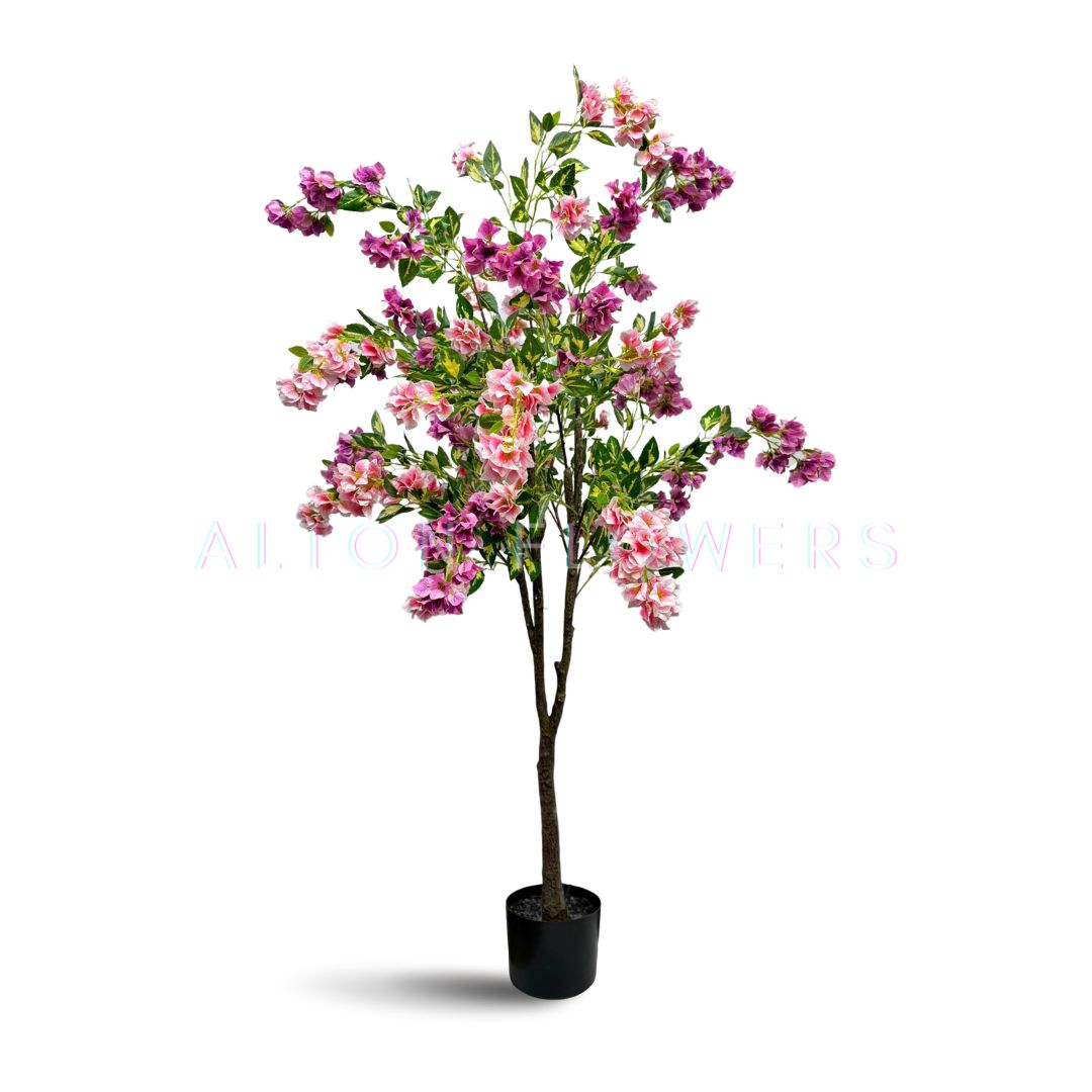 180cm Artificial Plant Bougainvillea Tree Pink Purple Flowers Faux Tree in Black Plastic Pot Aplant1086