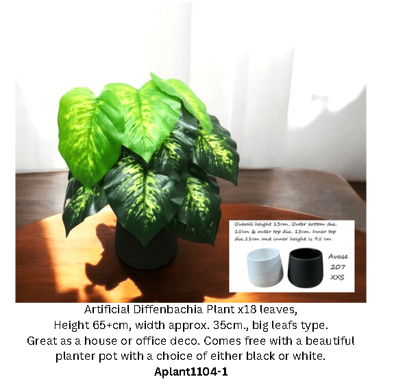 45cm Plant Artificial Diffenbachia plant, Money Plant, shrubs, foilages, Plant 12 leaves Aplant1104-1