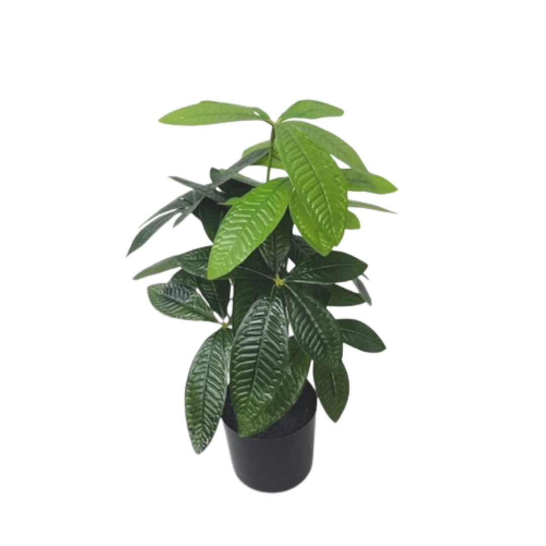 Artificial 45cm Fortune Plant with 12 lush green leaves, Scheffera style shrub for home decor by Alton Flowers.