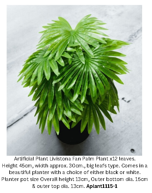 45cm Artificial Plant Livistona Fan Palm Plant, Philodendron, Money Plant, shrubs, foilages, Plant 12 leaves Aplant1115-1 - Alton Flowers
