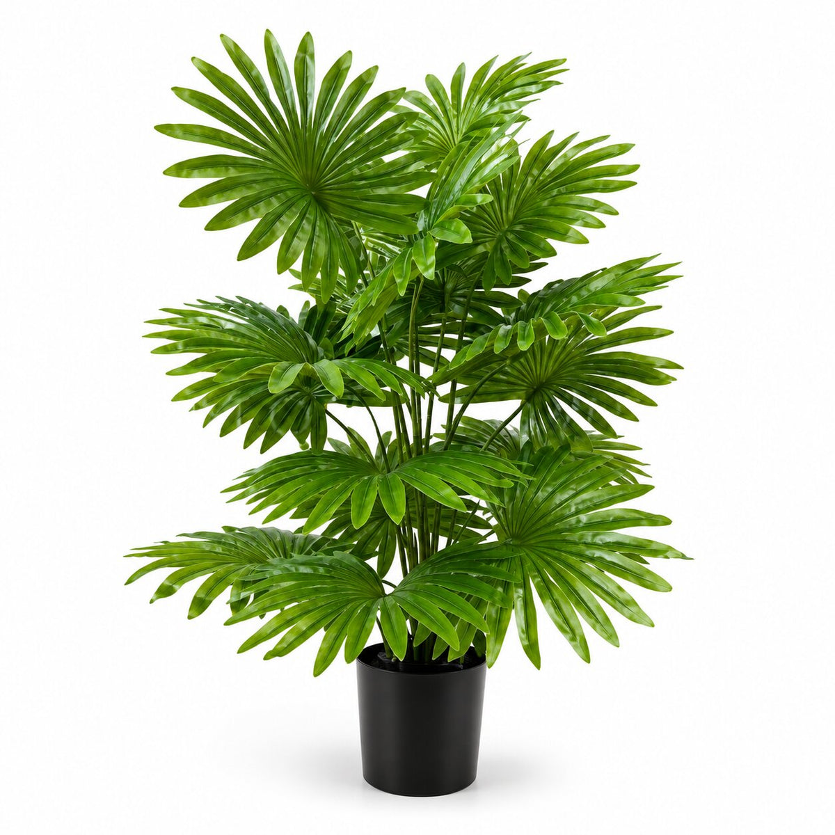 Artificial 65cm Livistona Fan Palm plant with 18 leaves, lush greenery, decorative foilage, perfect for home or office decor.